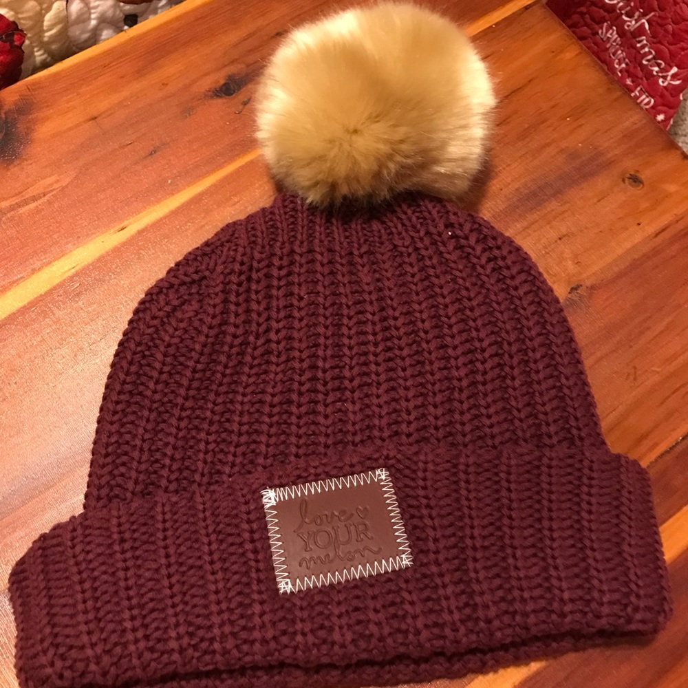 Love Your Melon Burgundy Pom Beanie (Natural Pom)